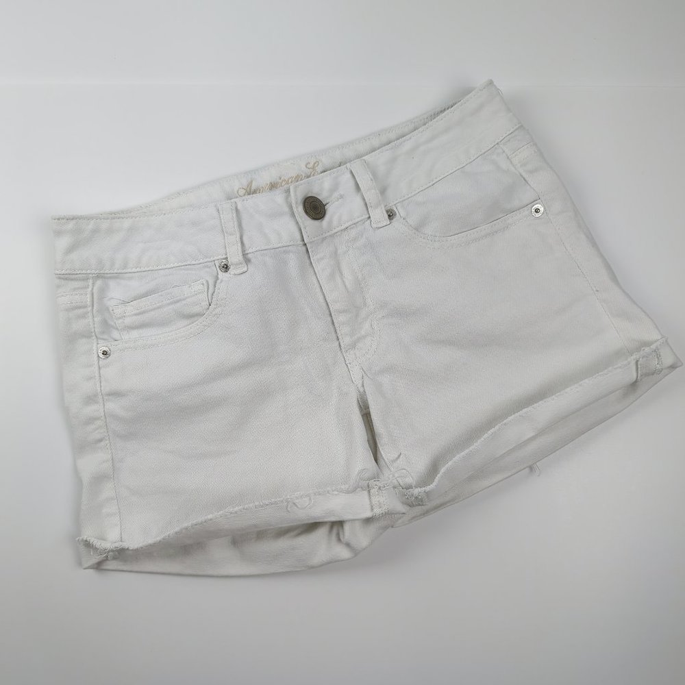 AEO Stretch White Denim Shorts 6